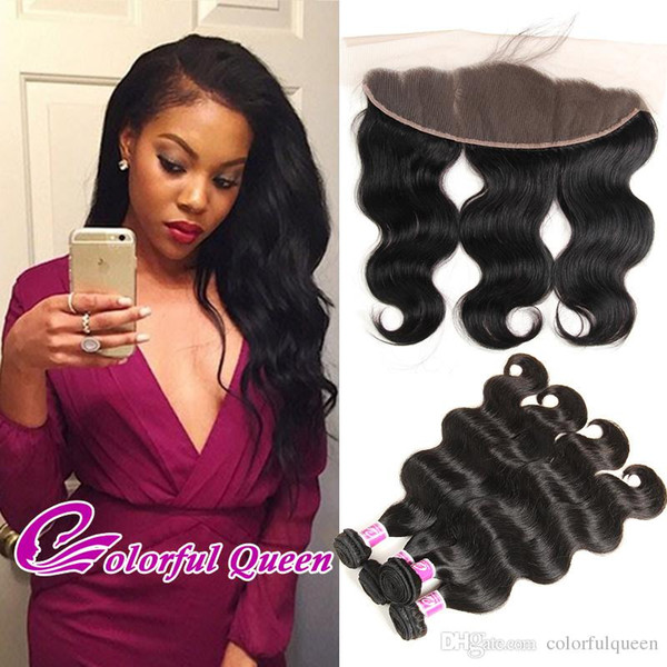 Colorful Queen Malaysian Virgin Human Hair Weaves with Lace Frontal Closure 13x4 Frontal Closures with Body Wave Weave Bundles 5pcs/Lot