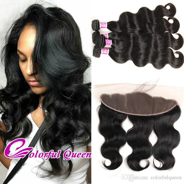 4Pcs Human Hair Bundles with Lace Frontal Closure Peruvian Virgin Hair Body Wave with Lace Frontal Closure 5Pcs/Lot Hair with Lace Closure