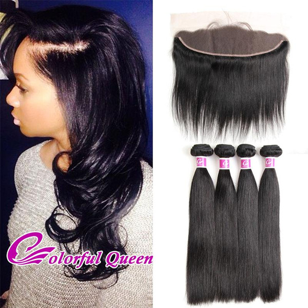 4Pcs Peruvian Straight Human Hair Bundles with 13x4 Lace Frontal Closure 5Pcs/Lot Peruvian Straight Virgin Hair Extensions with Lace Frontal