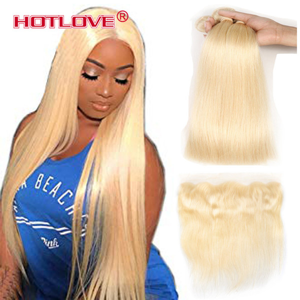 613 Blonde Bundles With Frontal Ear To Ear Straight Human Hair Bundles Blonde Virgin Hair Weave 3 Bundles with Frontal 613# Light Blonde