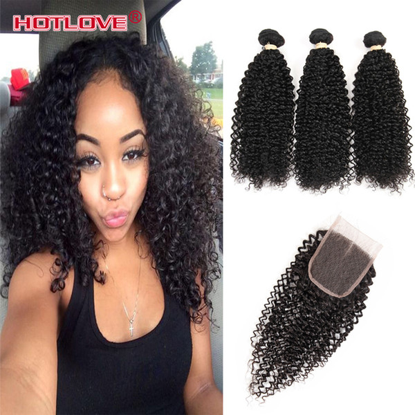 Malaysian Kinky Curly Hair With Closure 3 Bundles 8A Malaysian Kinky Curly Virgin Hair With Closure 100% Human Hair With Closure 4Pcs/Lot