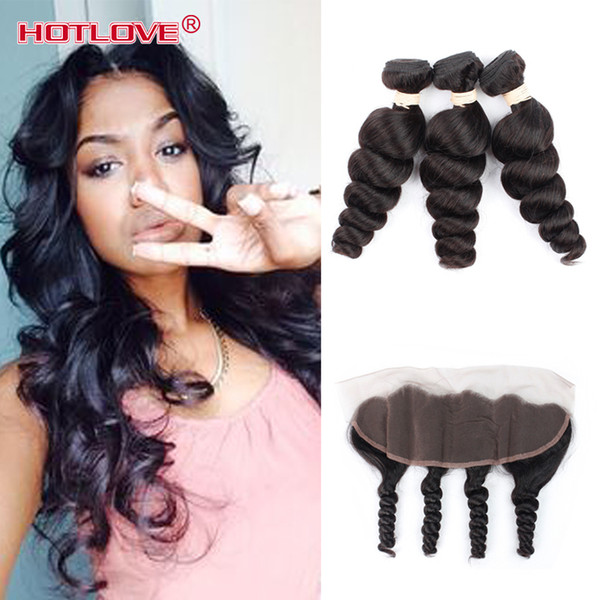 Hotlove Peruvian Virgin Hair Loose Wave Lace Frontal Closure with Bundles Peerless Virgin Hair 3 Bundles with Closure Loose Deep Peruvian