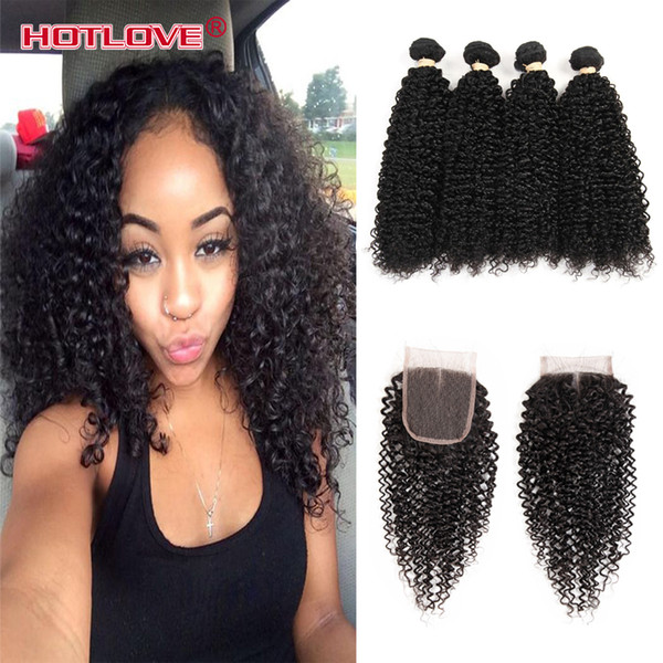 Kinky Curly Weave 4 Bundles Malaysian Virgin Hair Bundle Deals with Closure Kinky Curly Virgin Hair Christmas day Curly Human Hair Bundles