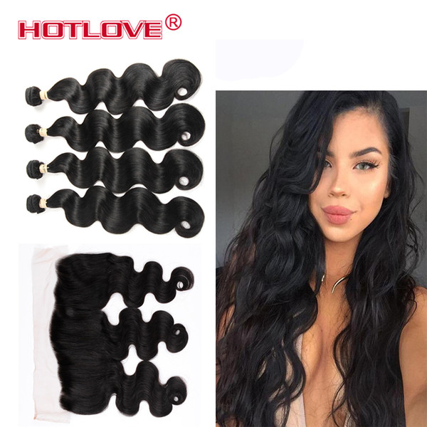 Hotlove Hair Extensions Brazilian Body Wave 4 Bundles With Lace Frontal 13*4 Ear To Ear Unprocessed Virgin Human Hair 8-28inch 5pcs/Lot