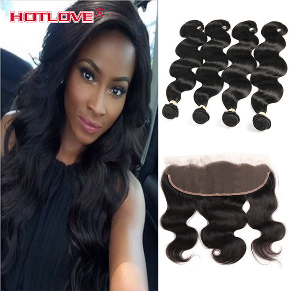 Mongolian Virgin Hair Body Wave 4 Bundle Hair with Lace Frontal Closure with Baby Hair 8-28 inch 1b Natural Black