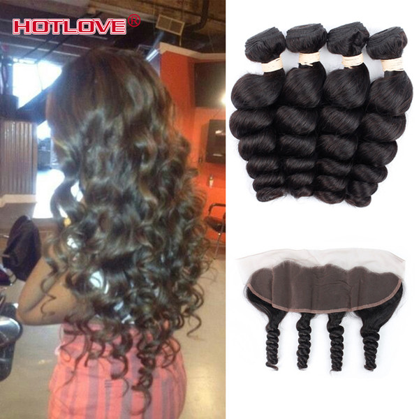 Malaysian Virgin Hair With Frontal Closure 13x4 Loose Wave Ear to Ear Lace Frontal Closure With 4 Bundles Loose Wave Human Hair 8A