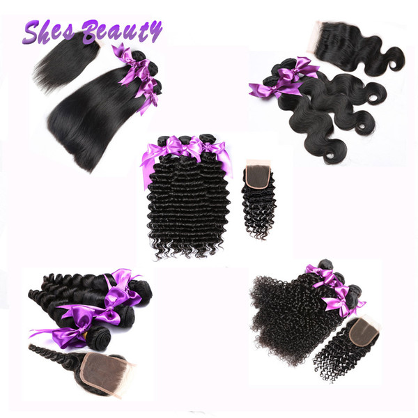 Unprocessed Brazilian Mongolian Hair Bundles With Closure 3 Bundles With Closure Peruvian Malaysian Indian Human Hair Weaves Extensions