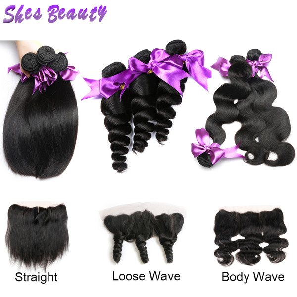 Grade 8A Indian Straight Human Hair Bundles Body Wave Loose Wave Bundles With Frontal Closure 100% Unprocessed Virgin Hair Weaves Extensions