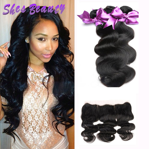 Good Quality 3 Bundles Body Wave Hair With Frontal Closure 100% 8A Malaysian Virgin Human Hair Extensions Body Wave Natural Black Color