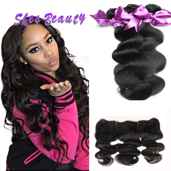 Frontal Closure With Bundles 8A Unprocessed Brazilian Virgin Hair 3 Bundles Body Wave Hair Extensions Weave Bundles 13*4 Frontal Closure