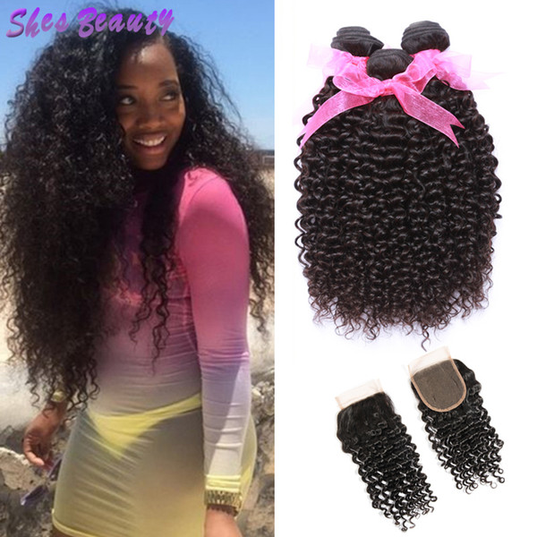 8A Human Hair Bundles With Closure Unprocessed Malaysian Curly Hair 3 Bundles Good Quality Virgin Hair Curly Weave Extensions