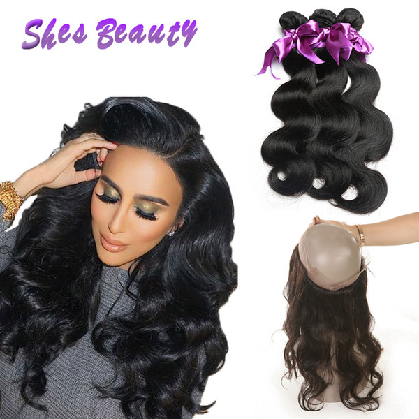 Shesbeauty Body Wave Hair Bundles With 360 Lace Closure 100% Brazilian Virgin Human Hair Bundles 3 PCS Brazilian Body Wave Cheap Hair Weave