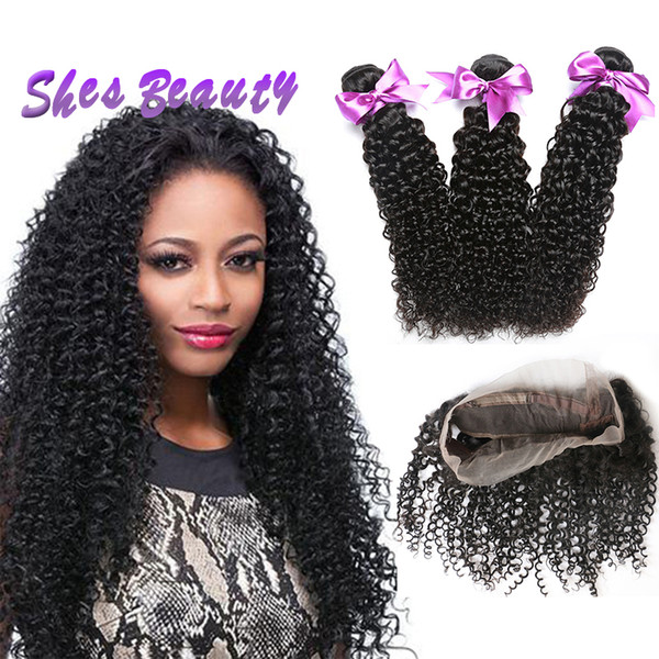 Shesbeauty Brazilian Curly Hair Bundles With 360 Lace Closure 100% Unprocessed Brazlian Hair 3 Bundles Curly Brazilian Human Hair Extensions