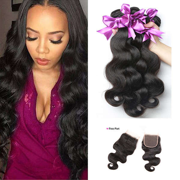 Shesbeauty Brazilian Body Wave With 4*4 Lace Closure 100% Brazilian Human Hair 4 Bundles With Closure Unprocessed Brazilian Body Wave Hair