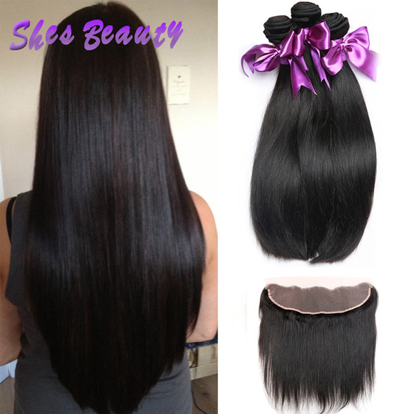 Shesbeauty Brazilian Human Hair Bundles With Frontal 8A Unprocessed Brazilian Virgin Hair 3 Bundles Straight Hair With 13x4 Lace Frontal