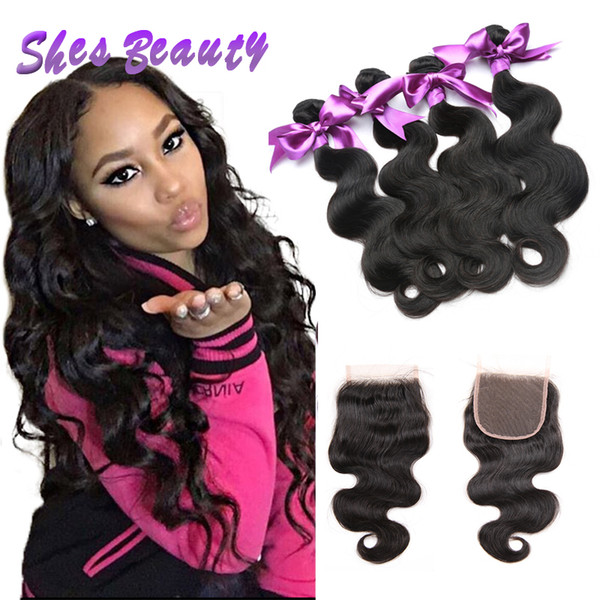 Shesbeauty Malaysian Virgin Hair With Closure 8A Unprocessed Malaysian Human Hair Weave 4 Bundles Body Wave Malaysian Hair Weave Bundles