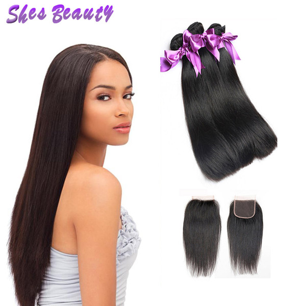 Hot Selling Malaysian Virgin Hair Straight With Closure 100% Unprocessed Human Hair 3 Bundles With Closure About 0.35kg/lot Good Quality