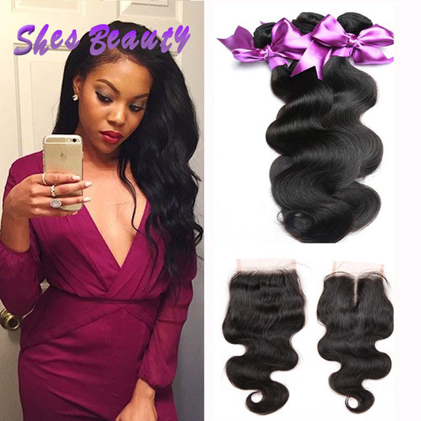 Good Quality Malaysian Body Wave Human Hair 3 Bundles With Closure 100% Unprocessed Virgin Hair Human Hair Weave Extensions 4*4 Lace Closure