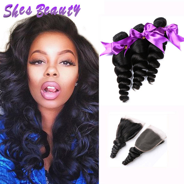 Good Quality 8A Malaysian Loose Wave With Closure 100% Unprocessed Virgin Hair 3 Bundles With Closure Human Hair Weaves Extensions