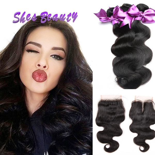 Malaysian Body Wave Hair 100% Unprocessed Virgin Hair 3 Bundles With Closure Human Hair 4*4 Lace Closure Extensions Weave Bundles Wefts