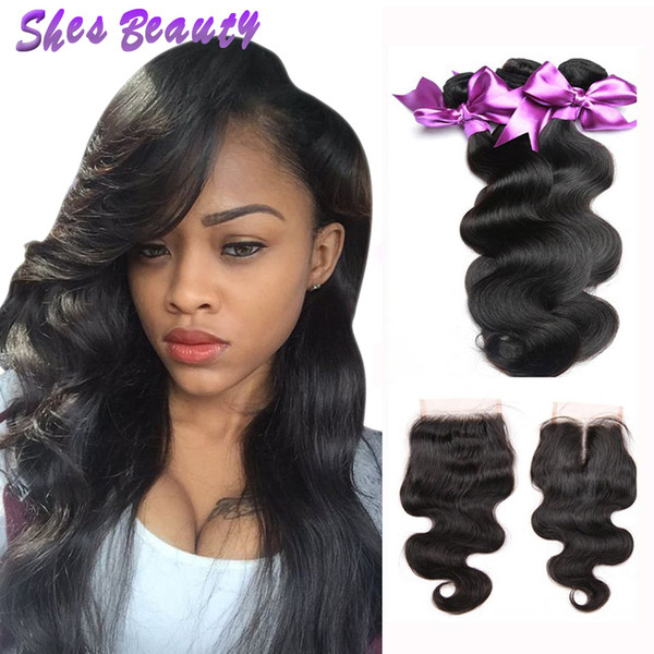 8A Indian Virgin Hair Body Wave Hair 3 Bundles With Closure 100% Unprocessed Indian Human Hair Natural Color