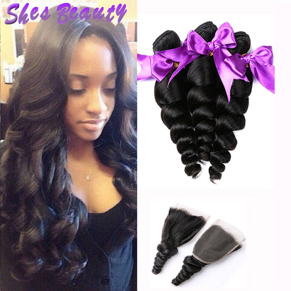 New Arrival 8A Peruvian Loose Wave Hair With Lace Closure Peruvian Hair Weave Bundles 3 Bundles With Closure 100% Unprocessed Human Hair