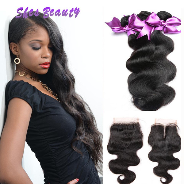 Brazilian Body Wave 100% Unprocessed Virgin Hair 3 Bundles With Closure Human Hair 4*4 Lace Closure Human Hair Extensions Weave Bundles