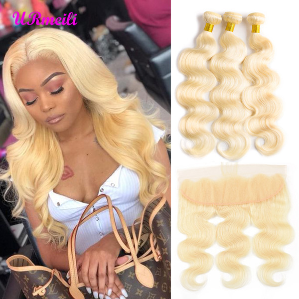 URmeili 613 Blonde Bundles With Frontal Closure Peruvian Body Wave 3 Bundles With Lace Frontal Closure DHgate 100% Remy Human Hair Extension