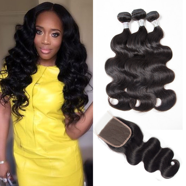 Grade 10A Brazilian Virgin Hair Body Wave Bundles With Closure 3/4 Bundles With Closure Human Hair Weave Brazilian Body Wave With Closure