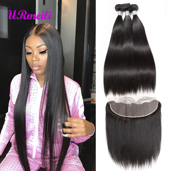 Brazilian Straight Virgin Hair 3/4Bundles With Frontal Unprocessed Remy Human Hair Bundles With Closure Lace Frontal And Bundles