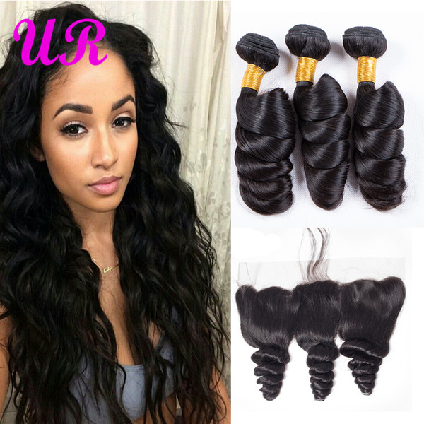 Brazilian Loose Wave 3/ bundles with frontal Unprocessed Human Hair Bundles with Closure DHgate Ear to Ear Lace Frontal Closure with Bundles