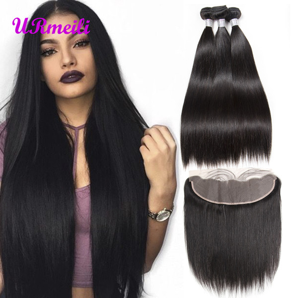 Malaysian Straight Virgin Hair 3/4 Bundles With Ear To Ear Frontal Weave Remy Human Hair Bundle and Lace Frontal Closure with Bundles