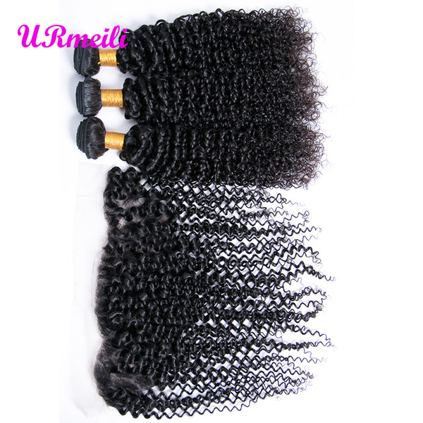 brazilian kinky curly bundles with frontal brazilian remy virgin curly hair 3 bundles with lace frontal closure cleap DHgate curly hair