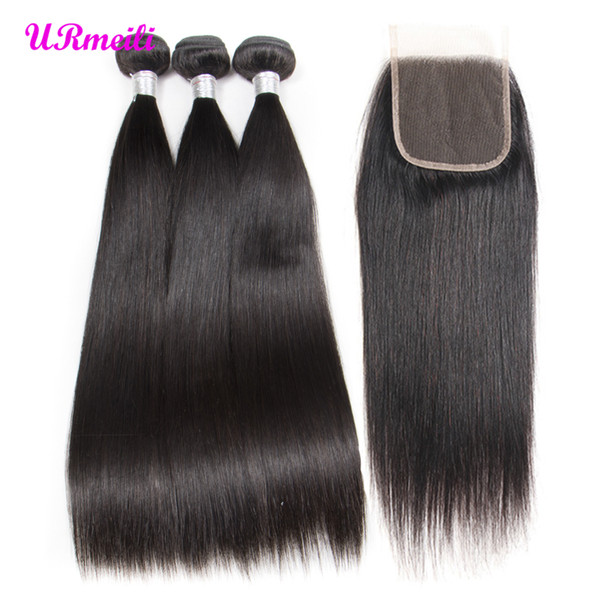 straight human hair 3 bundles with 5x5 closure raw indian virgin hair weave bundles with 5x5 lace closure straight 10a grade virgin hair