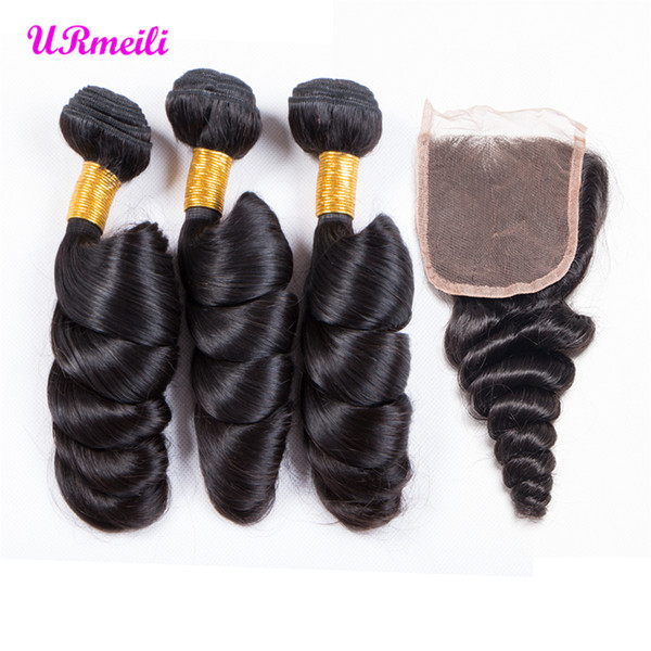 Brazilian Hair Loose Wave Bundles with Closures 10a grade brazilian human hair bundles with closures loose wave bundles with lace closure