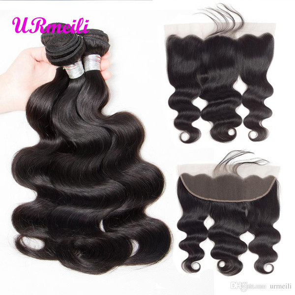 Peruvian Body Wave human hair bundles with lace frontal Peruvian Virgin Hair Bundles Remy Human hair 3/4 Bundles With 13x4 Frontal Closure