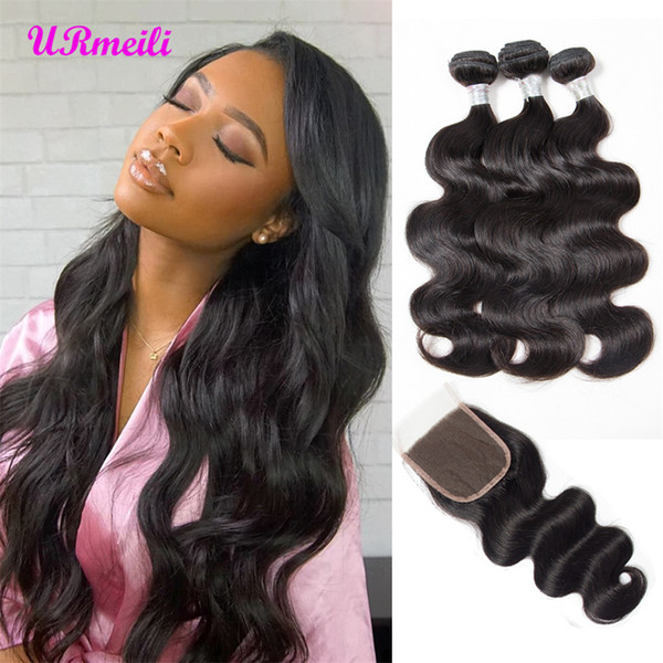 Peruvian Body Wave Human Hair Bundles with Closure 10a grade virgin hair peruvian body wave human hair wet wavy 4 bundles with closure