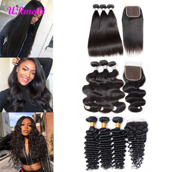 cheap human hair weave Body Wave Loose Wave deep wave bundles with closure DHgate Brazilian Virgin Hair Straight Curly Bundles with Closure