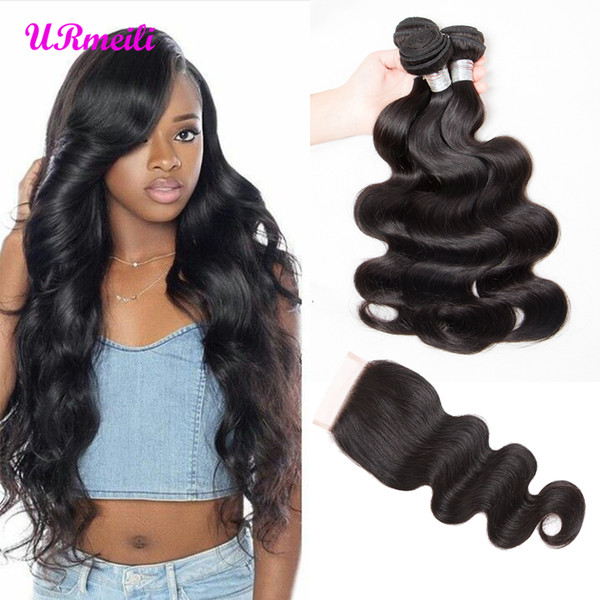 Brazilian Body Wave Virgin Hair Weave 3 Bundles With Closure Double Weft Remy Human Hair Bundles With tissage bresiliens avec Closure DHgate