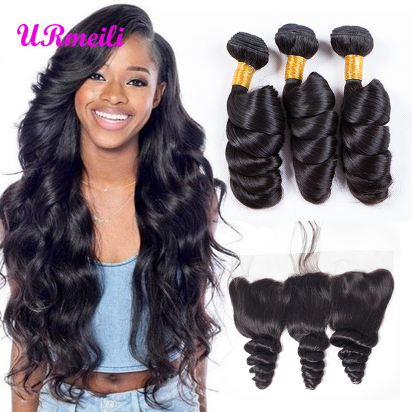 Loose Wave 3/4 bundles with lace frontal Peruvian Virgin Human Hair 30 inch bundles with Frontal DHgate human hair bundles with closure