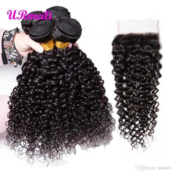 Kinky Curly Virgn Hair 3/4 Bundles With Closure Brazilian Unprocessed Virgin Human Hair With Closure DHgate Remy Curly Weave Hair 3 Bundles