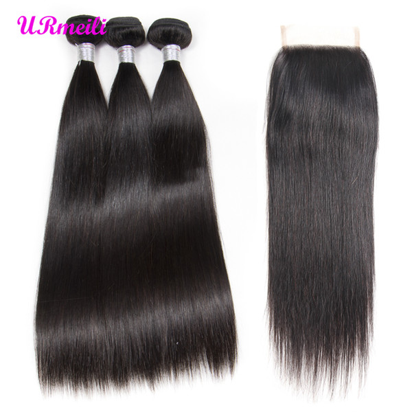 Straight human hair bundles with closure peruvian straight Remy human hair Bundles With Closure 10a grade virgin Hair Bundles With Closure