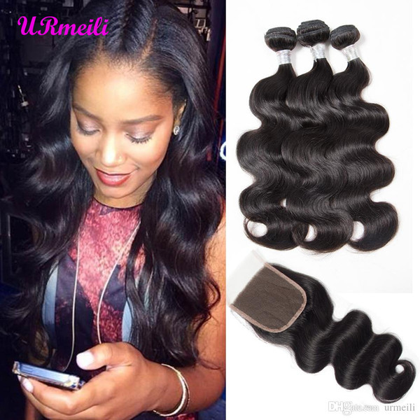 Indian body wave human hair bundles with closure body wave 30 inch bundles with closure cleap 10A raw indian hair bundles with closures