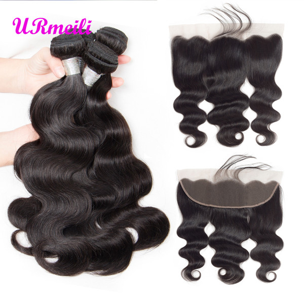 Indian Virgin Hair Body Wave 3/4 Bundles With Frontal 10A raw virgin indian hair Ear To Ear Lace Frontal Closure With Bundles