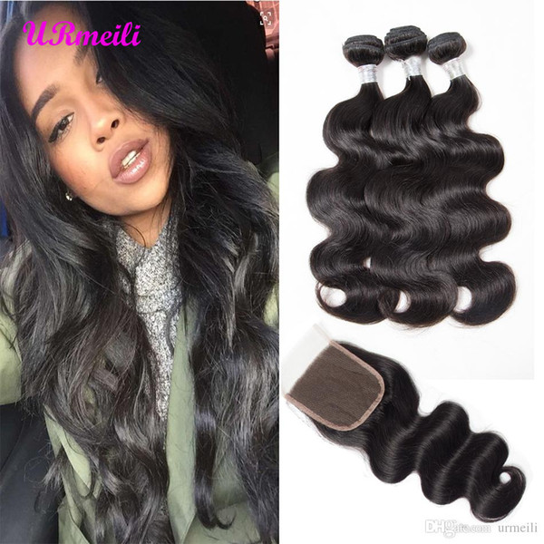 Brazilian Body Wave Human Hair Bundles with Closure 10a grade virgin hair Bundles With Closure 100% Unprocessed Human Remy Hair Body Wave