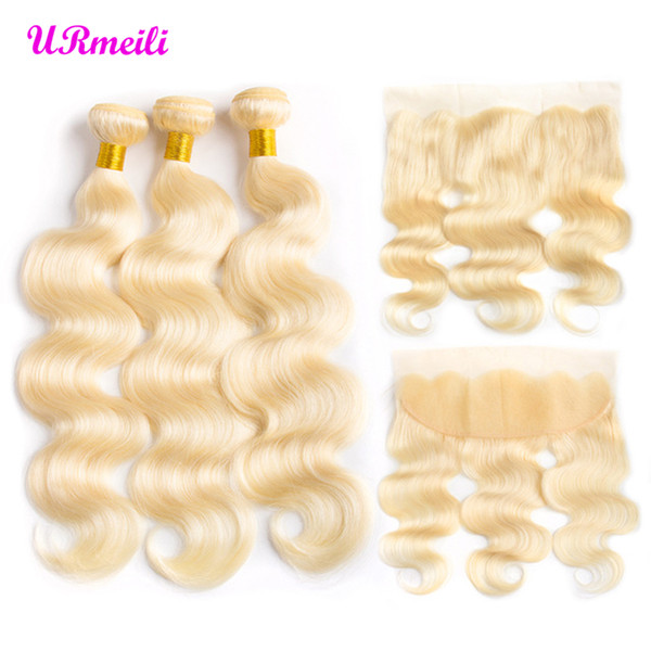 URmeili Remy Hair 613 Blonde Bundles with Frontal Peruvian Body Wave Virgin Human Hair Bundles With Frontal body wave bundles with closure