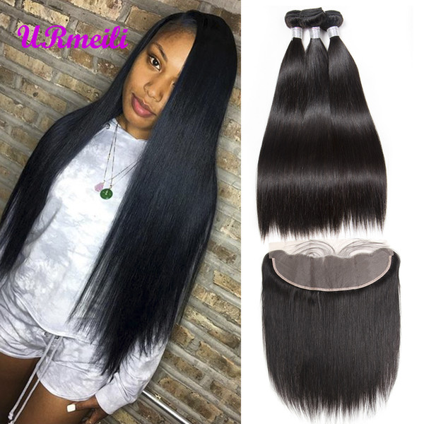 Malaysian Straight Hair 13x4 Lace Frontal Closure with Bundles Remy Human Hair Bundles with Lace Frontal cheap human hair weave bundles