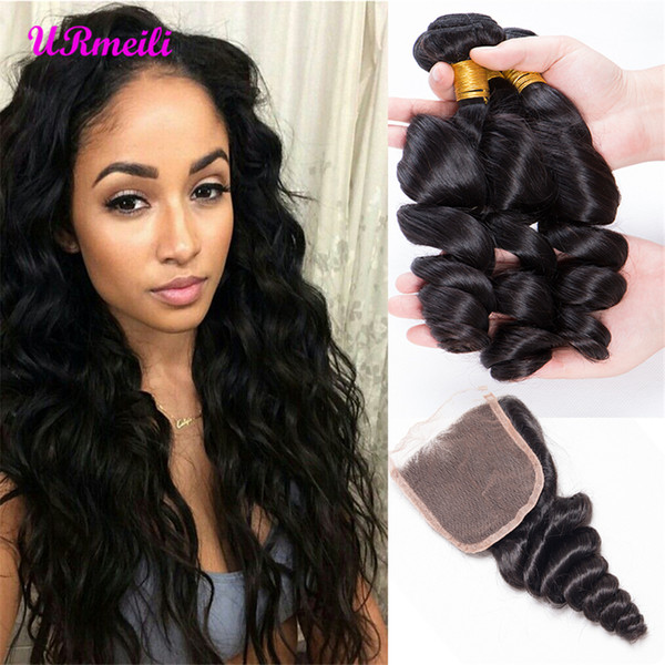 Loose Weave Bundles With Lace Closure 10a grade Brazilian Virgin Hair loose wave 3 Bundles With Closure human hair bundles with closure