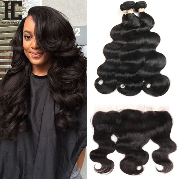 8A Brazilian Virgin Hair With Frontal Human Hair Weave 3 Bundles With Frontal Virgin Brazilian Body Wave Hair With Lace Frontal Closure