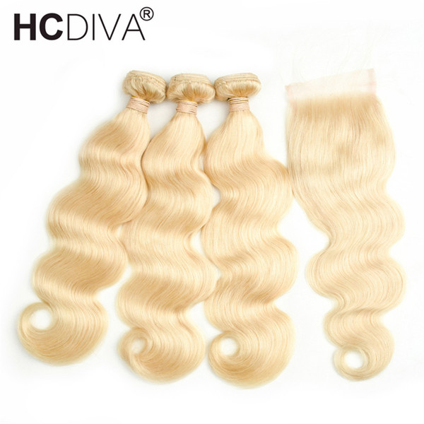 Top Selling #613 Blond Human Hair Bundle Lace Closure 8A Mink Brazilian Hair 3 Bundles Body Wave with Lace Cloaure Bundles with Closure